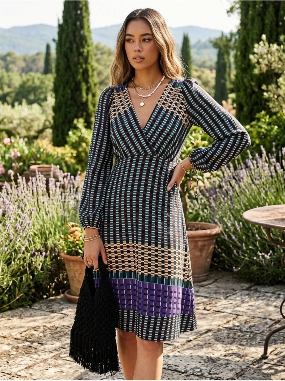 NWT Mauve Gianna Tunic dress size 8 V-Neck Long Sleeve Patterned size